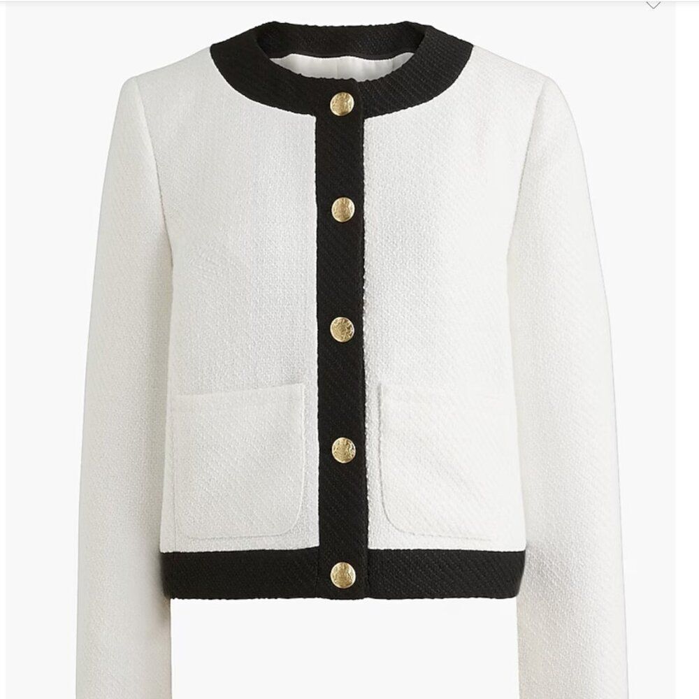 J Crew Factory Tweed‎ Lady Jacket | Cream & Black | Chic Classic - Size 14